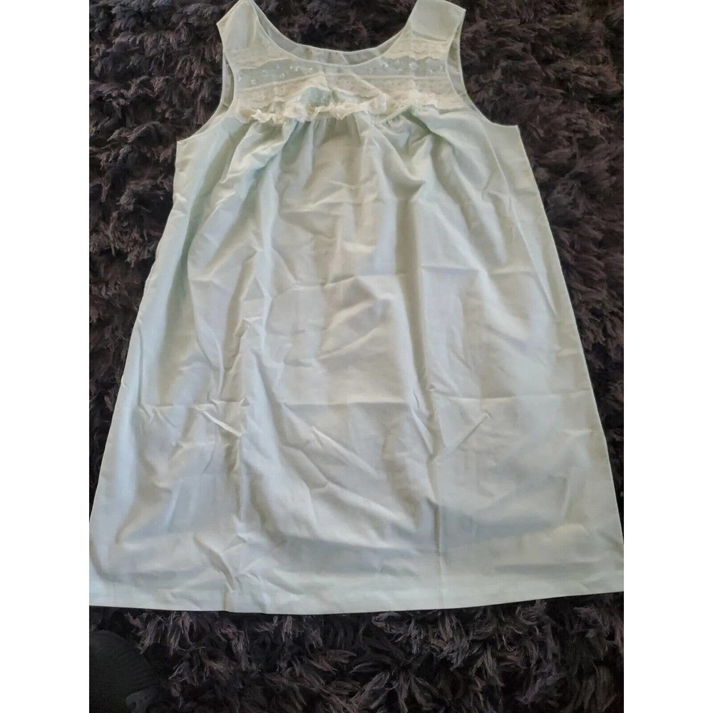 Vintage Sears Perma Prest 40/42 pastel blue green embroidery floral Short Sleeve